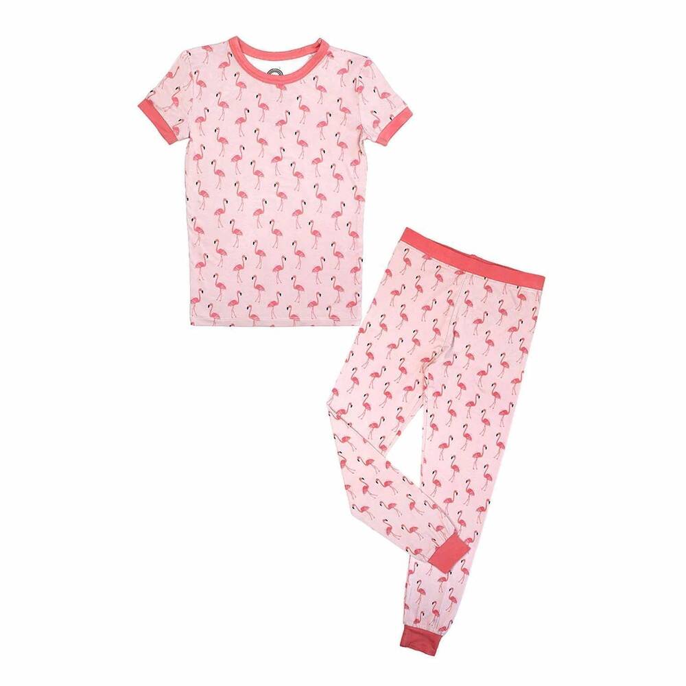 NEW EMERSON AND FRIENDS kid's fancy flamingos two-piece bamboo short sleeve paja